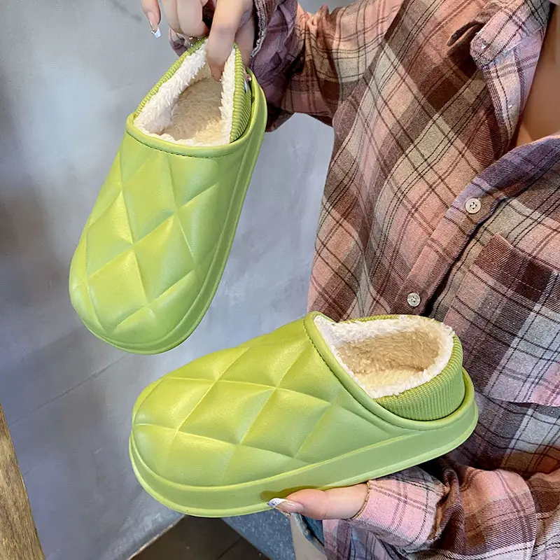 Autumn and Winter EVA Waterproof Cotton Slippers for Men and Women Plush Indoor Home and Household Non-Slip Mute Slippers for Exterior Wear Feeling