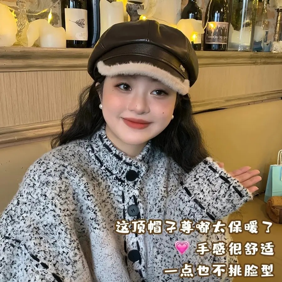 Japanese Leather Fleece Lined Cap with Thickened Duck Tongue