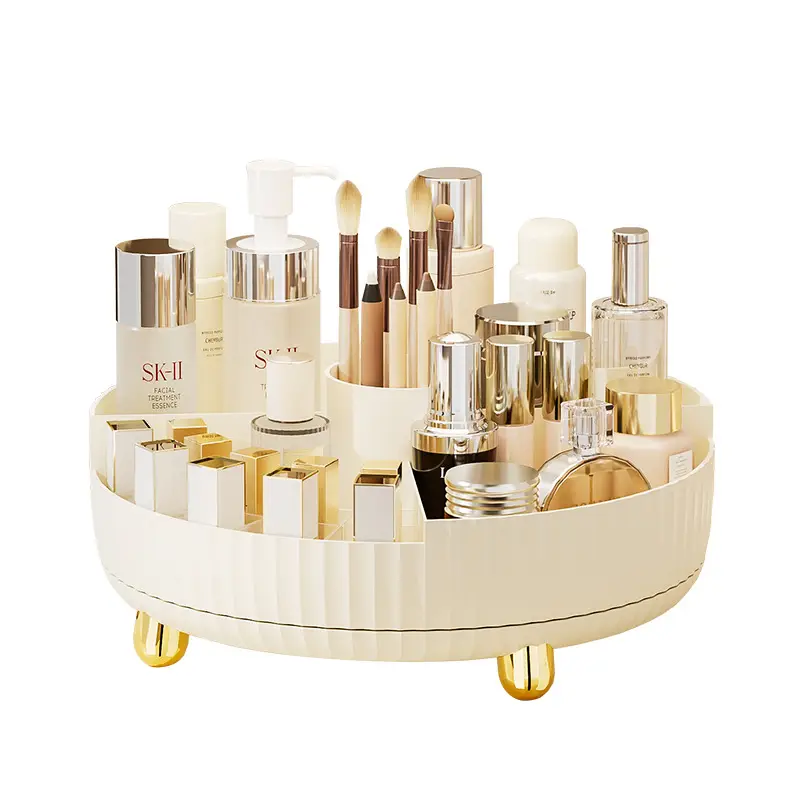 Rotating Makeup Storage Box White Gold 28.5cm