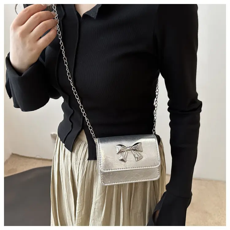 Women's High-end Silver Bow Crossbody Bag — feature 14