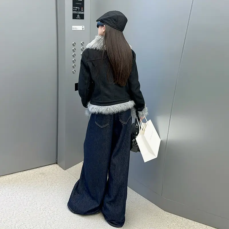 Dark Blue Wide Leg Jeans for Girls New Hong Kong Style - Image 5