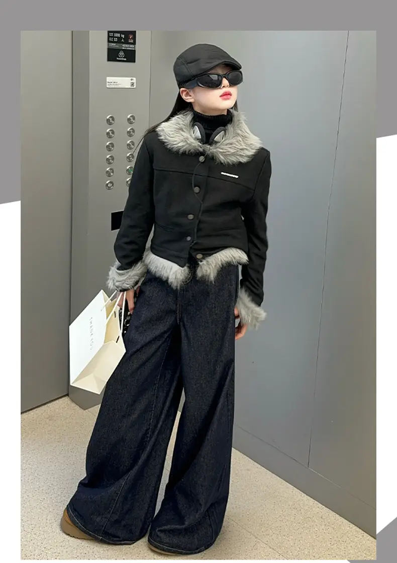 Dark Blue Wide Leg Jeans for Girls New Hong Kong Style — feature 1