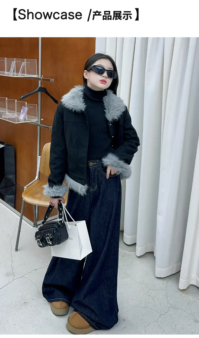 Dark Blue Wide Leg Jeans for Girls New Hong Kong Style — feature 4