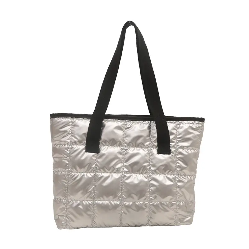 2024 Retro Style Cotton Shoulder Tote Bag Silver Black - Image 9
