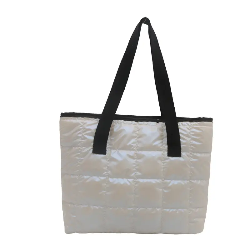 2024 Retro Style Cotton Shoulder Tote Bag Silver Black - Image 2