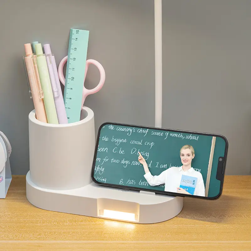 Storage Pen Holder Desk Lamp Study Dormitory Home Eye Protection Lamp Reading Desk Rechargeable Dual-Use Bedroom Bedside Lamp Dimmable