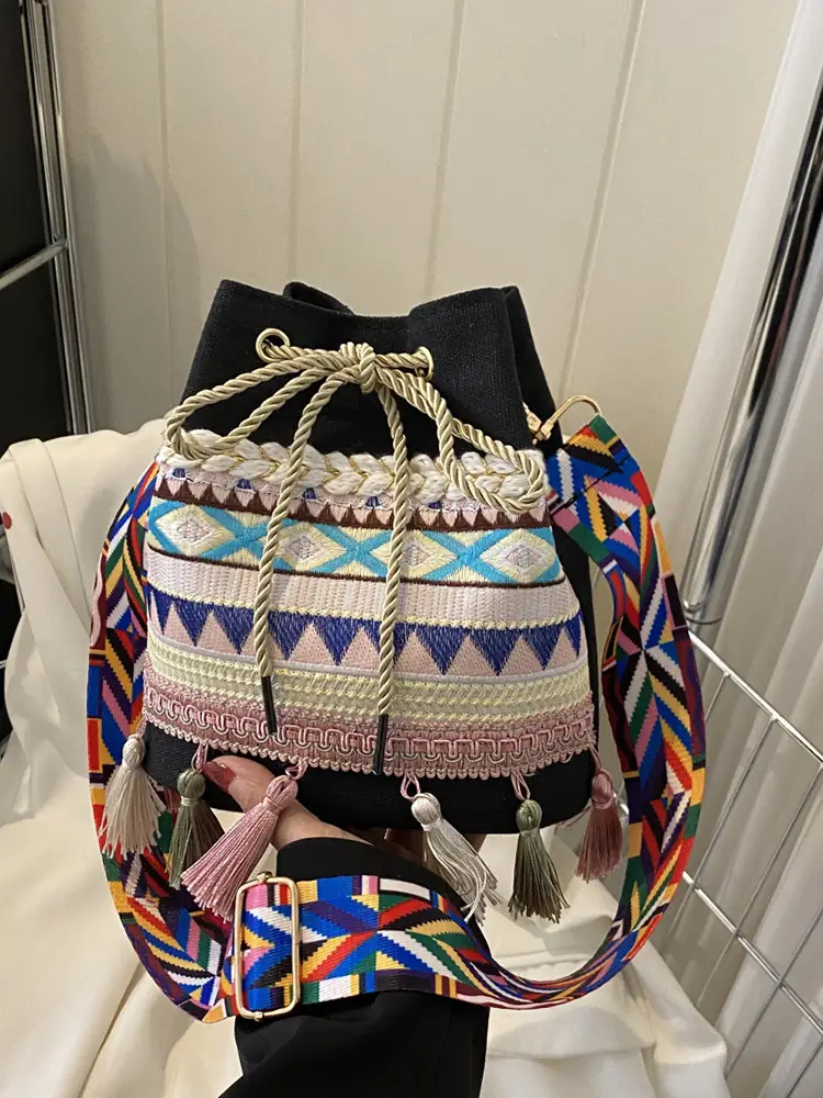 Ethnic Tassel Handbag Women Blue Red Crossbody Bag