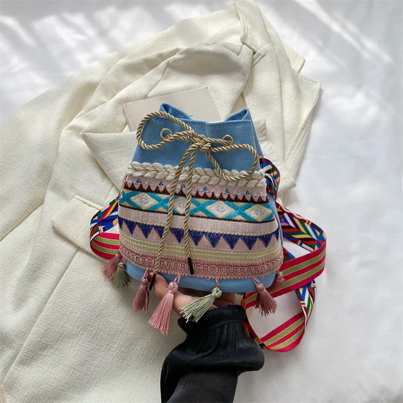 Ethnic Tassel Handbag Women Blue Red Crossbody Bag