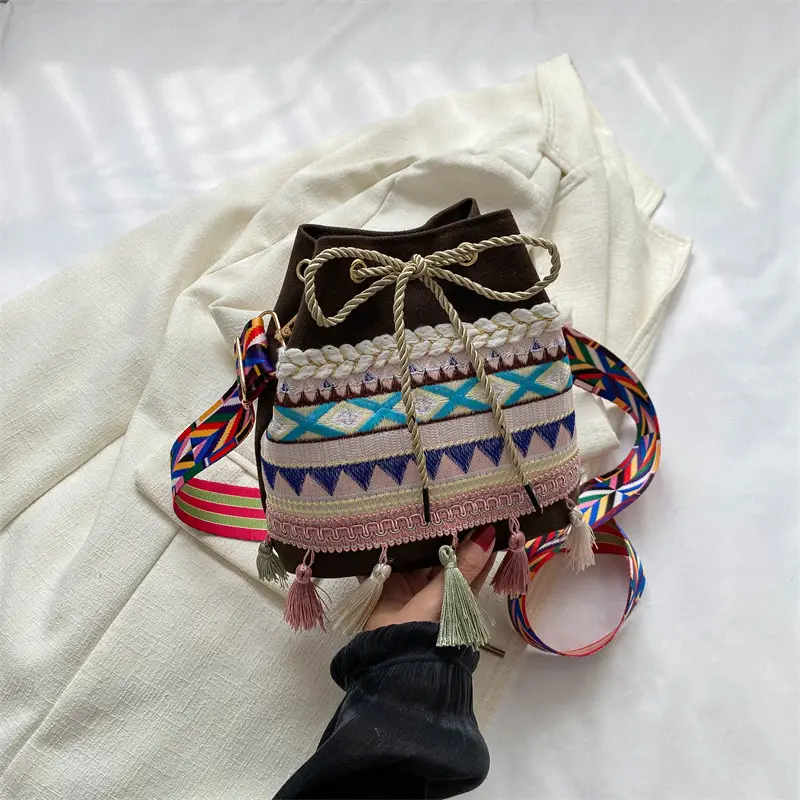 Ethnic Tassel Handbag Women Blue Red Crossbody Bag