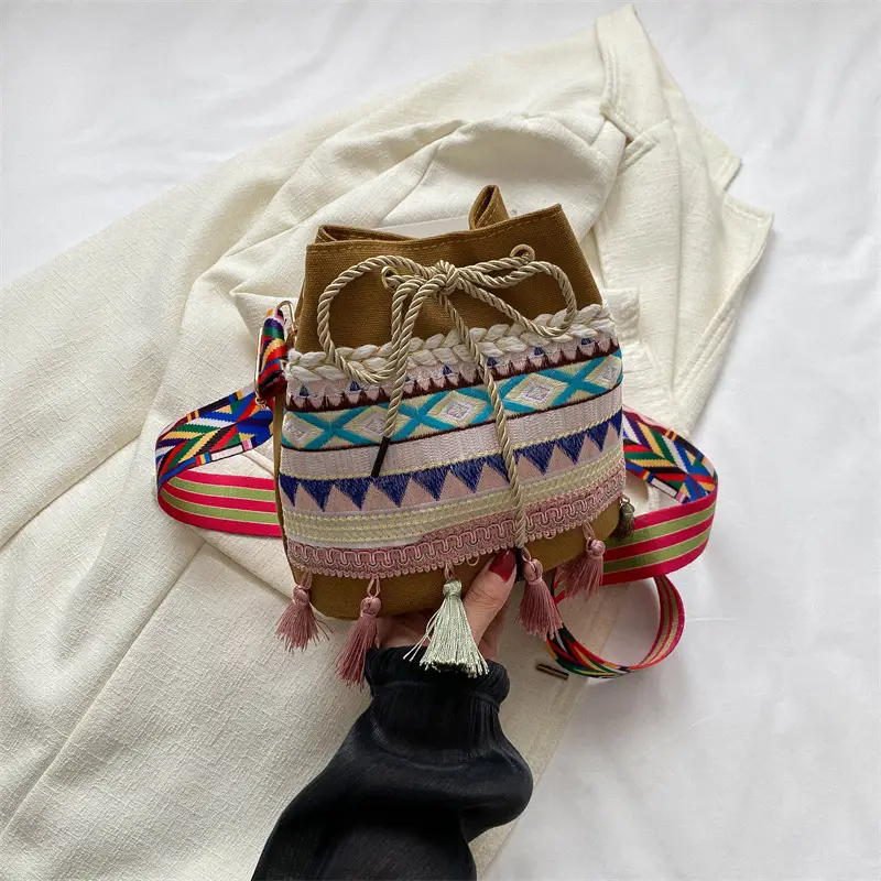 Ethnic Tassel Handbag Women Blue Red Crossbody Bag