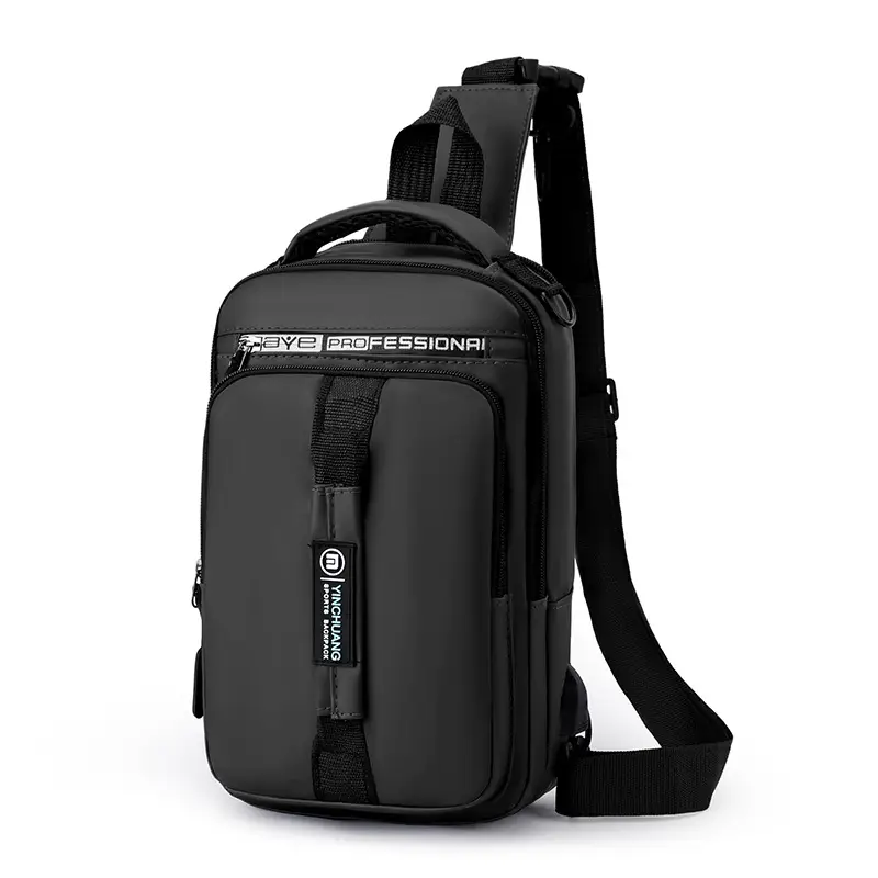 Men's Oxford Crossbody Bag Tan Black Zippered - Image 3
