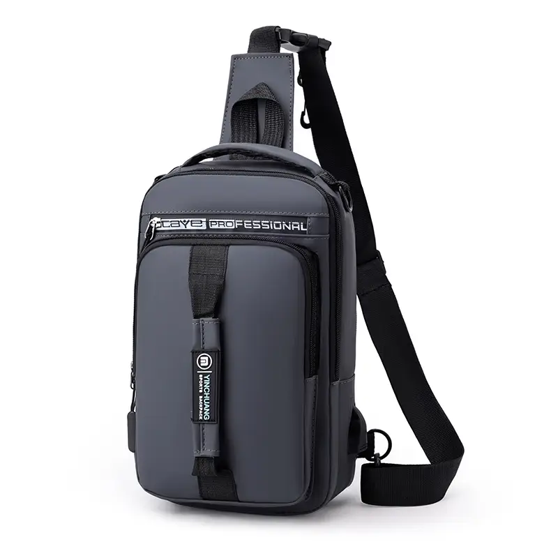 Men's Oxford Crossbody Bag Tan Black Zippered - Image 4