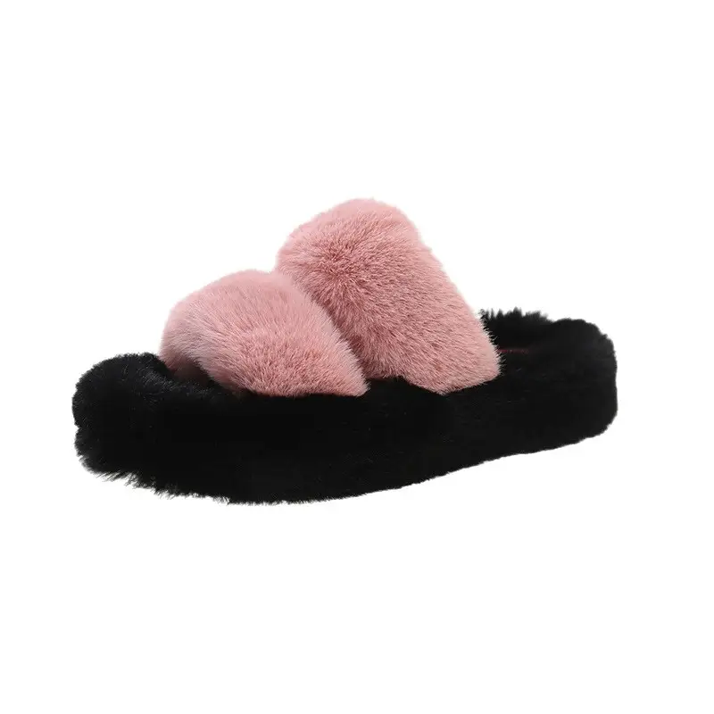 New color matching thick-soled Mao Mao slippers women's casual Korean parallel bars Mao Mao shoes fashion home outdoor cotton slippers women