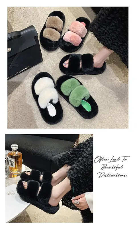 New color matching thick-soled Mao Mao slippers women's casual Korean parallel bars Mao Mao shoes fashion home outdoor cotton slippers women — feature 12