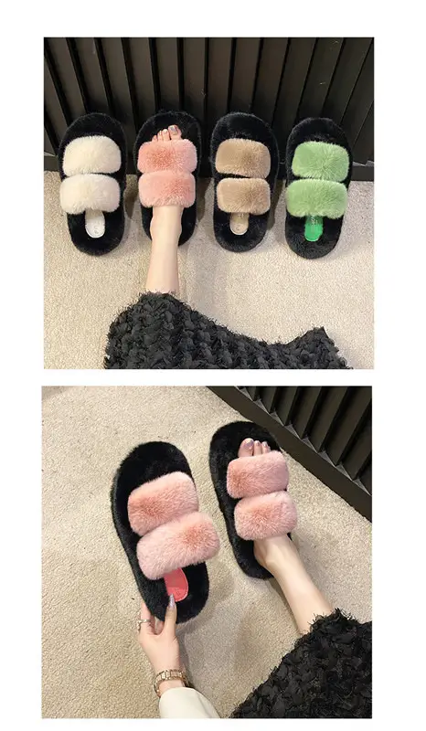 New color matching thick-soled Mao Mao slippers women's casual Korean parallel bars Mao Mao shoes fashion home outdoor cotton slippers women — feature 9