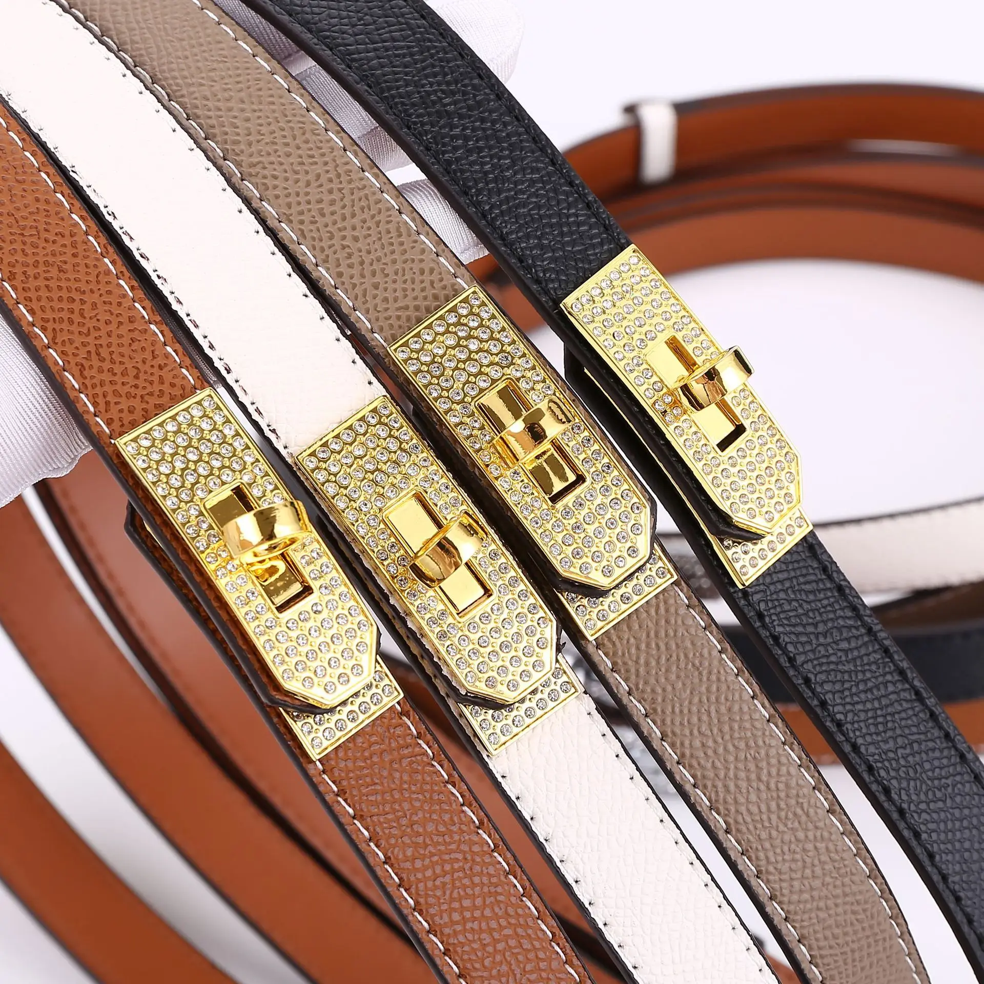 Women's Leather Belt with Diamond Clasp, Versatile Decorative Accessory - Image 9