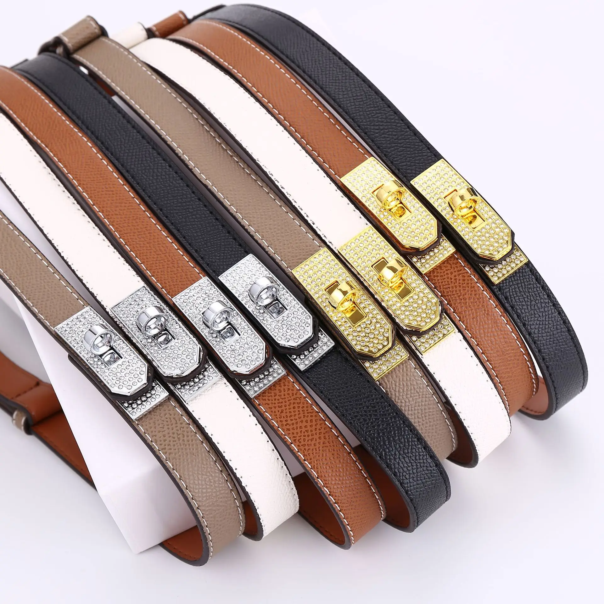 Women's Leather Belt with Diamond Clasp, Versatile Decorative Accessory - Image 10