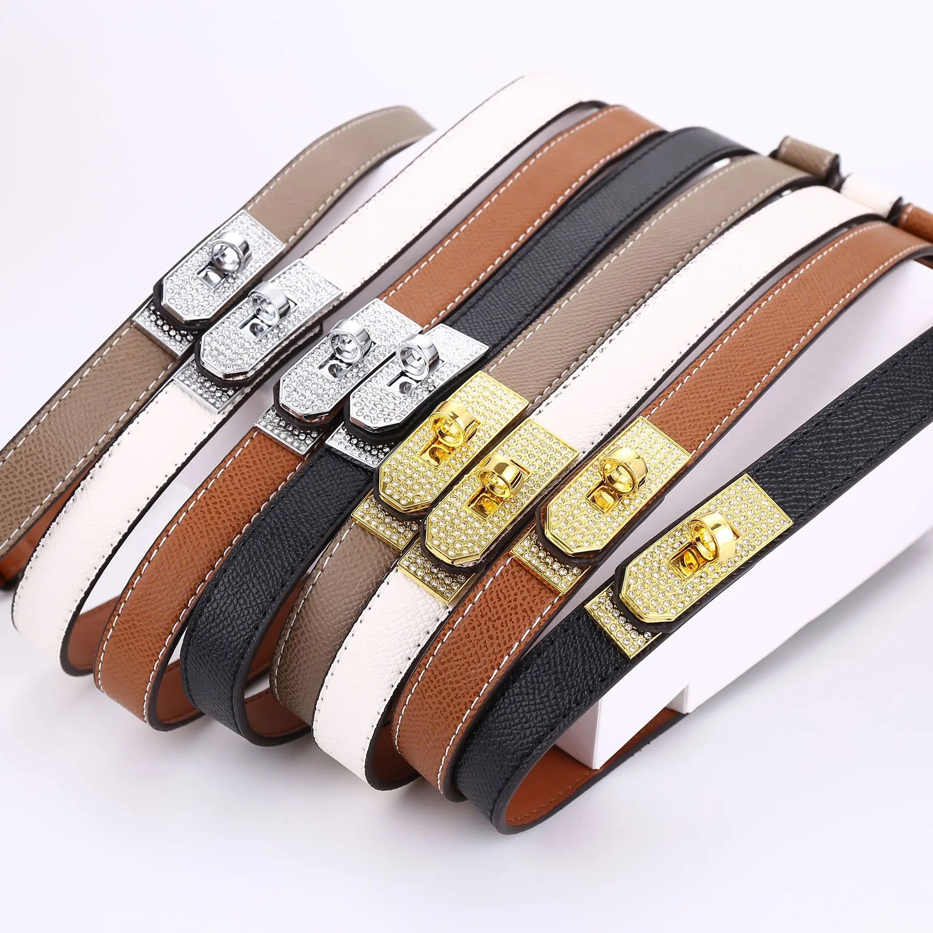 Women's Leather Belt with Diamond Clasp, Versatile Decorative Accessory — feature 2