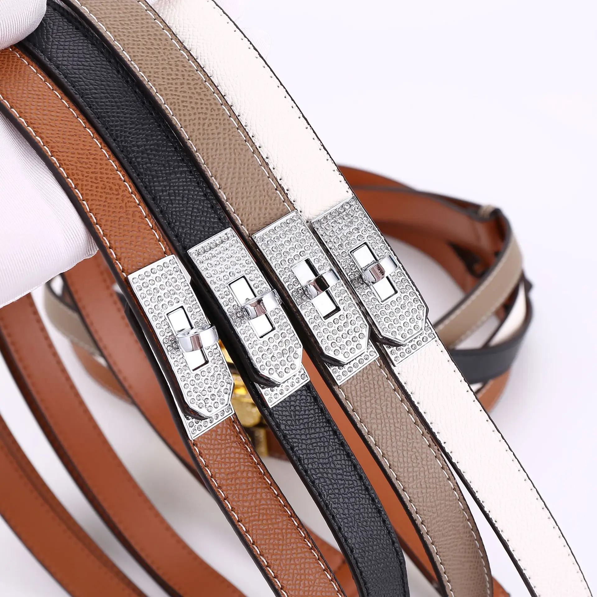 Women's Leather Belt with Diamond Clasp, Versatile Decorative Accessory — feature 21