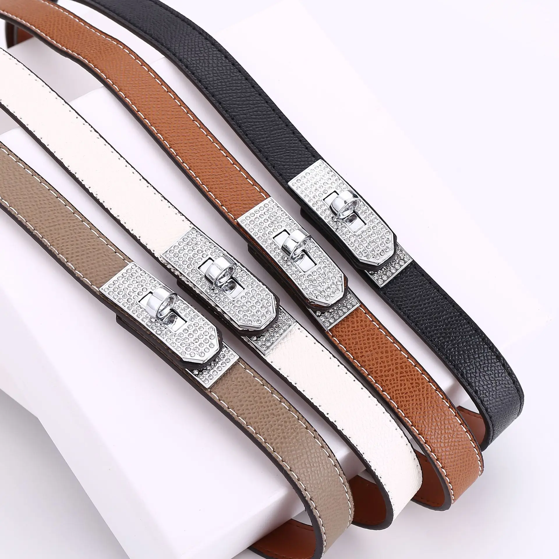 Women's Leather Belt with Diamond Clasp, Versatile Decorative Accessory — feature 3