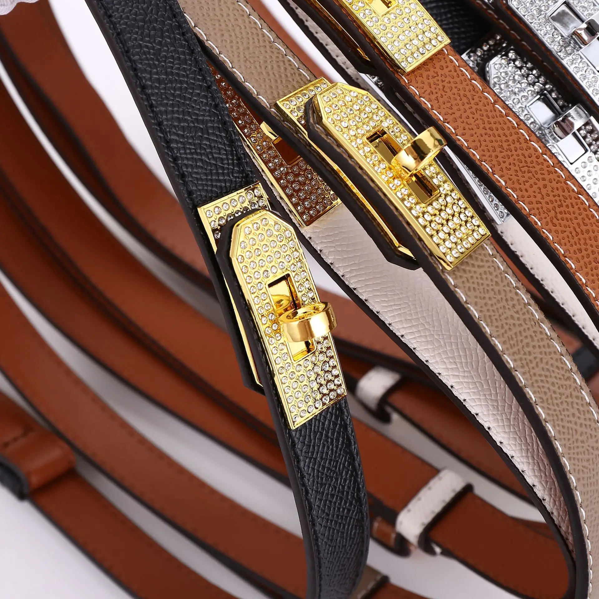 Women's Leather Belt with Diamond Clasp, Versatile Decorative Accessory — feature 5