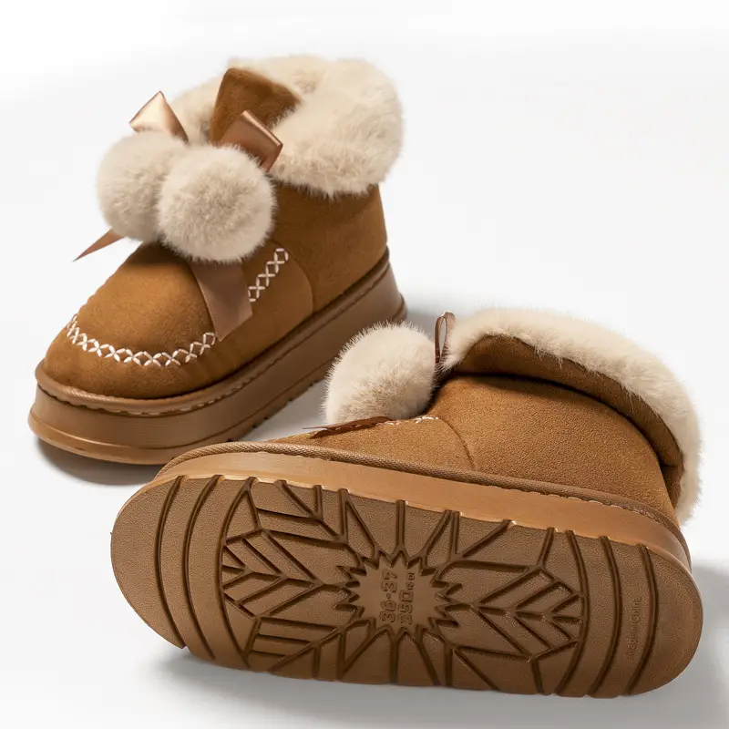 Winter New Arrival Bow Double Ball Snow Cotton Shoes Women's Fashionable Mid-Mouth Thick Sole Increased Warm Non-Slip Cotton Shoes - Image 5