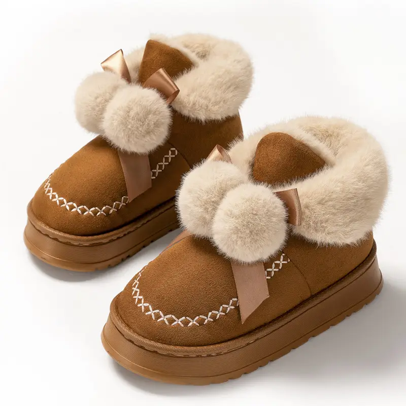 Winter New Arrival Bow Double Ball Snow Cotton Shoes Women's Fashionable Mid-Mouth Thick Sole Increased Warm Non-Slip Cotton Shoes - Image 6