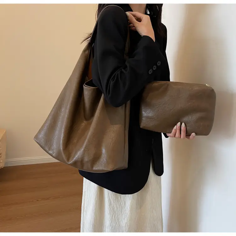 Brown Lazy Style Large Cap Bag for Women — feature 30