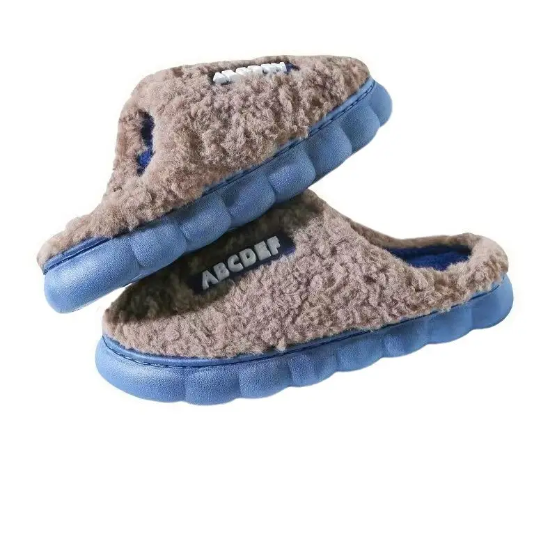 Winter fleece-lined Thick Bottom Trendy Outfit Couple Cotton Slippers Home Room Velvet Warm Non-Slip Soft Bottom Cotton Slippers - Image 20