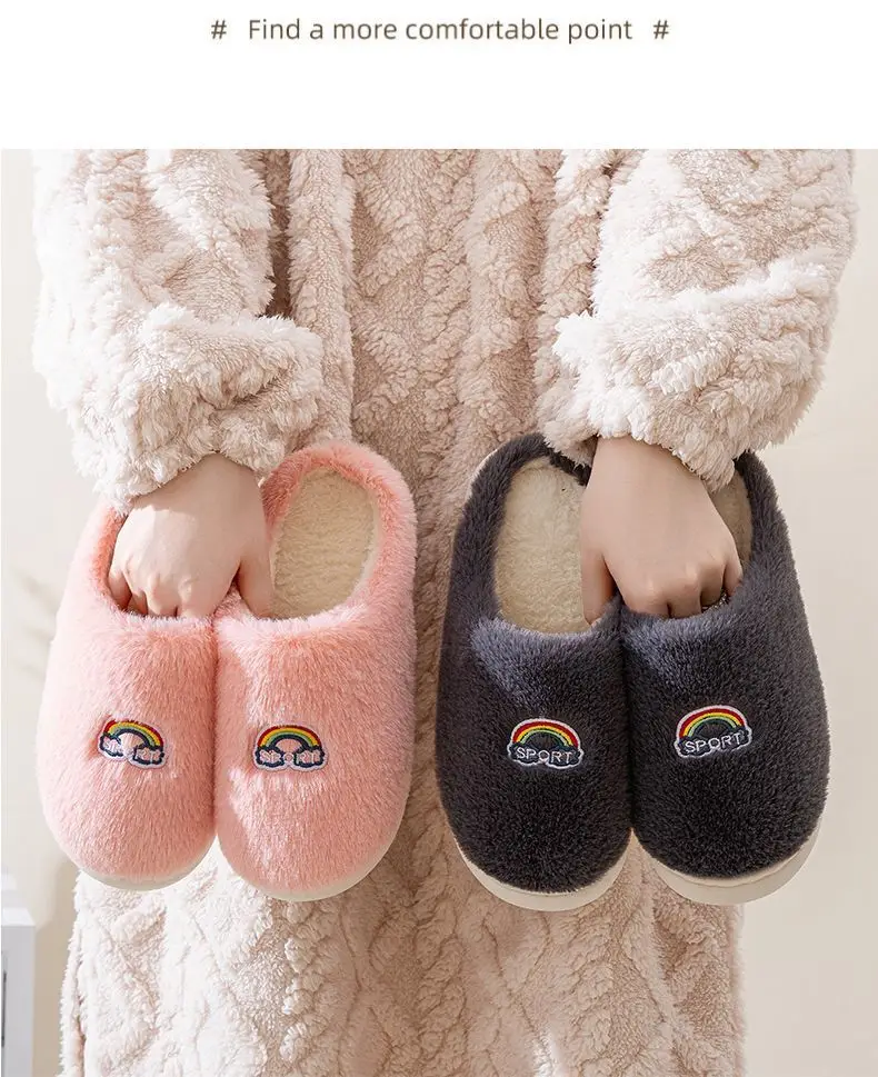 Winter fleece-lined Thick Bottom Trendy Outfit Couple Cotton Slippers Home Room Velvet Warm Non-Slip Soft Bottom Cotton Slippers — feature 24