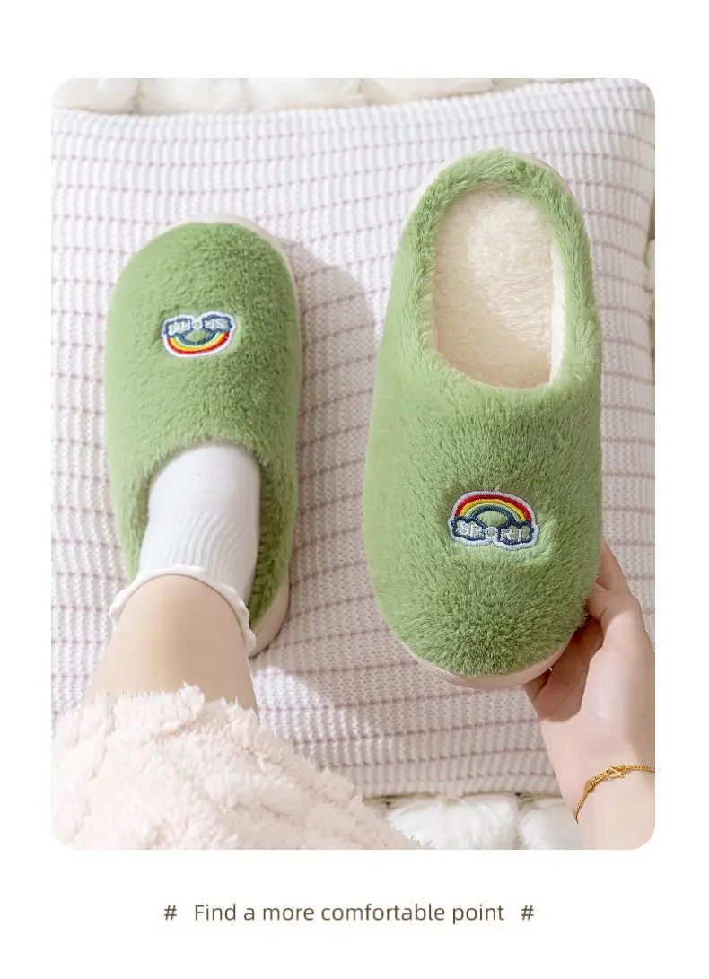 Winter fleece-lined Thick Bottom Trendy Outfit Couple Cotton Slippers Home Room Velvet Warm Non-Slip Soft Bottom Cotton Slippers — feature 25