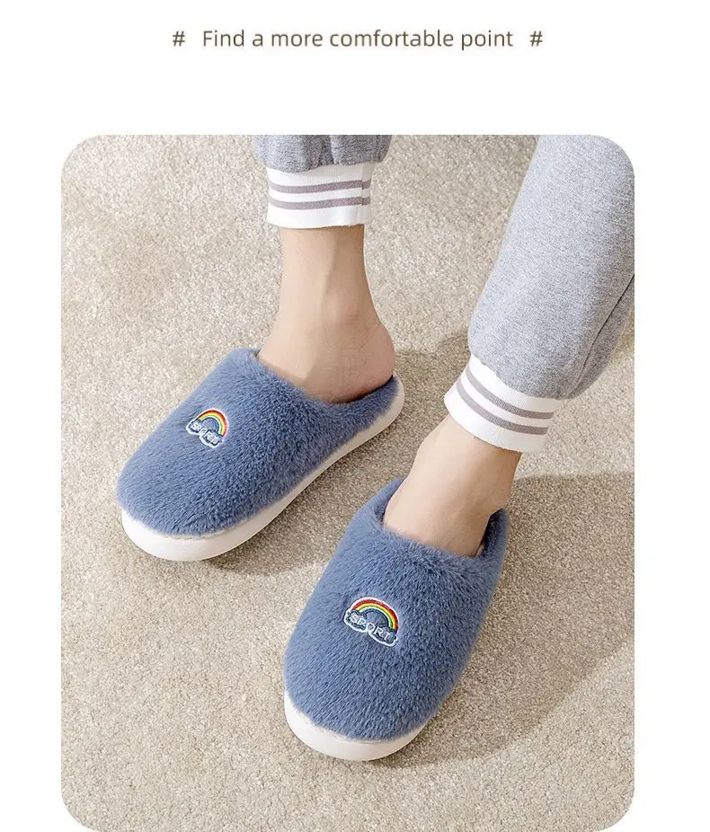Winter fleece-lined Thick Bottom Trendy Outfit Couple Cotton Slippers Home Room Velvet Warm Non-Slip Soft Bottom Cotton Slippers — feature 28