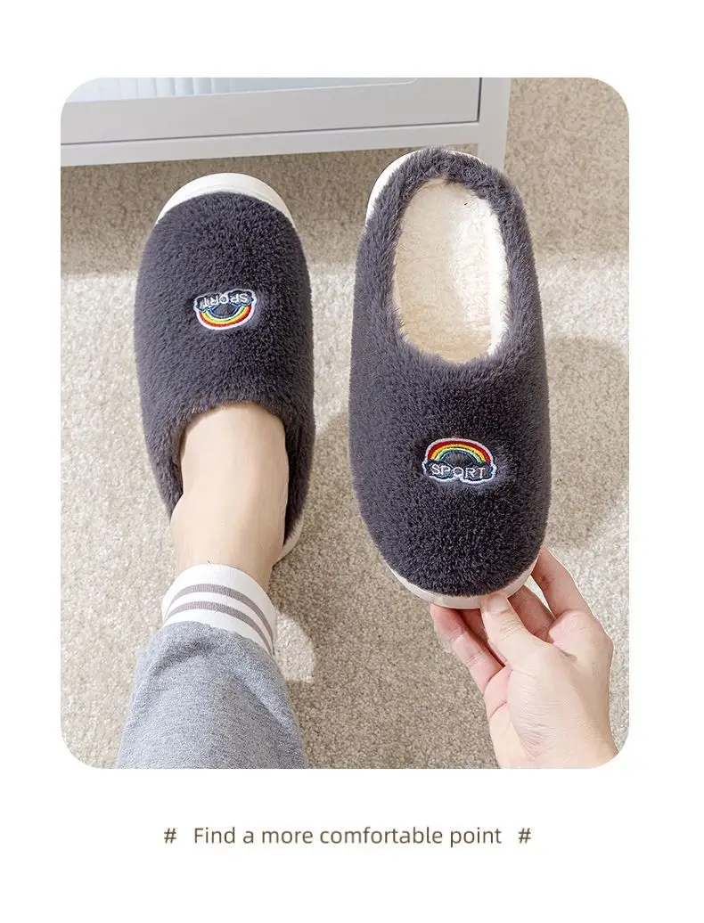 Winter fleece-lined Thick Bottom Trendy Outfit Couple Cotton Slippers Home Room Velvet Warm Non-Slip Soft Bottom Cotton Slippers — feature 29