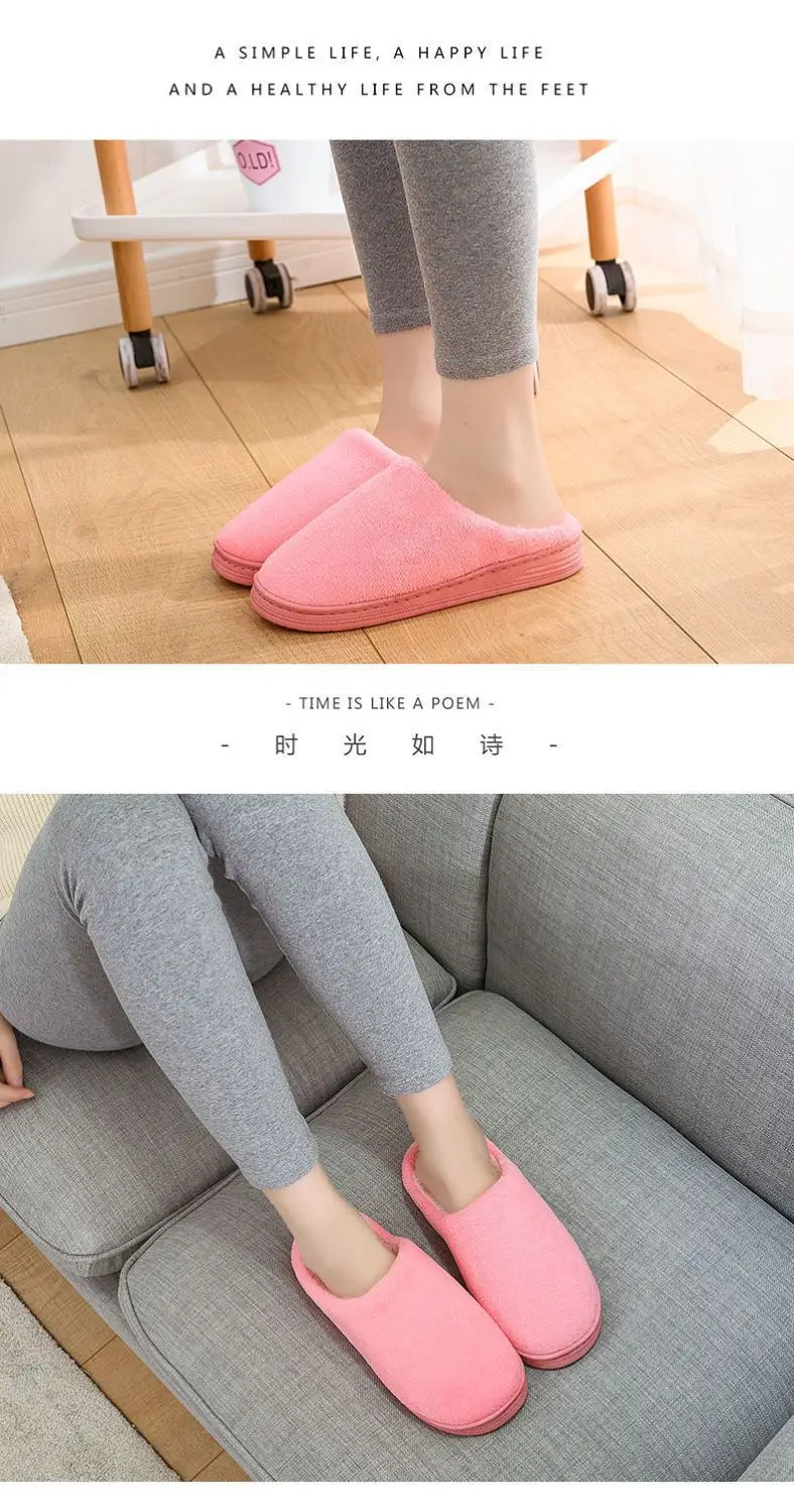 Winter fleece-lined Thick Bottom Trendy Outfit Couple Cotton Slippers Home Room Velvet Warm Non-Slip Soft Bottom Cotton Slippers — feature 42