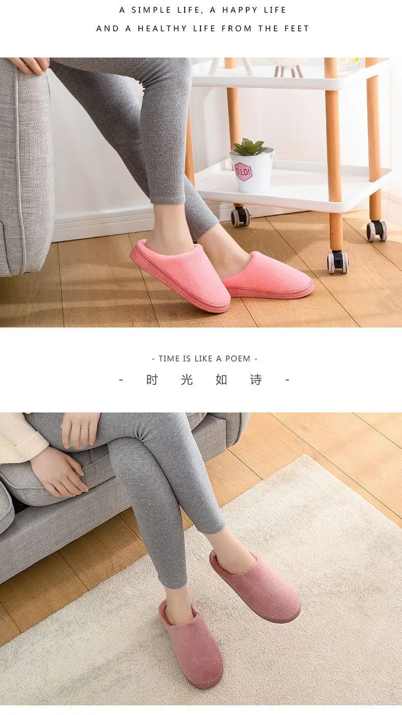 Winter fleece-lined Thick Bottom Trendy Outfit Couple Cotton Slippers Home Room Velvet Warm Non-Slip Soft Bottom Cotton Slippers — feature 43