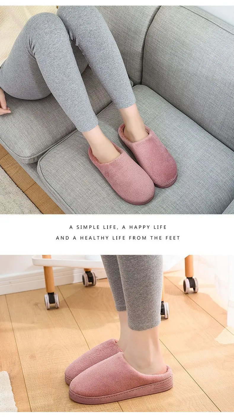 Winter fleece-lined Thick Bottom Trendy Outfit Couple Cotton Slippers Home Room Velvet Warm Non-Slip Soft Bottom Cotton Slippers — feature 44