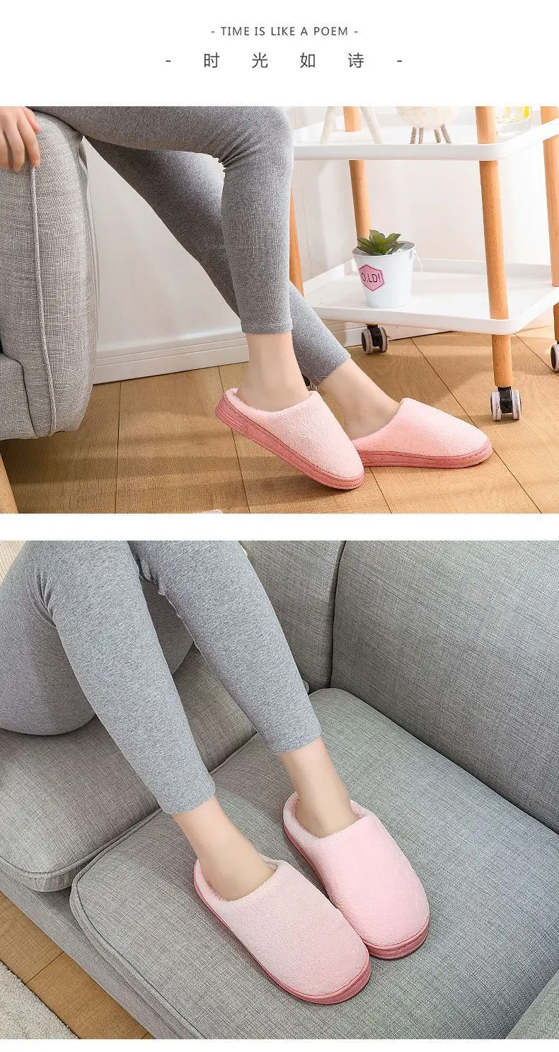 Winter fleece-lined Thick Bottom Trendy Outfit Couple Cotton Slippers Home Room Velvet Warm Non-Slip Soft Bottom Cotton Slippers — feature 45