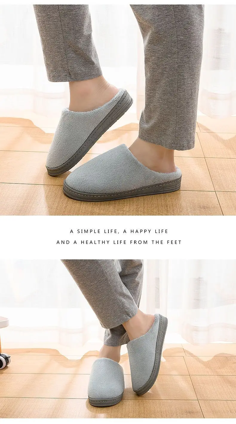 Winter fleece-lined Thick Bottom Trendy Outfit Couple Cotton Slippers Home Room Velvet Warm Non-Slip Soft Bottom Cotton Slippers — feature 47