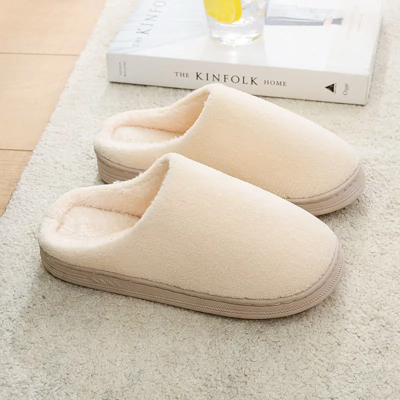 Winter fleece-lined Thick Bottom Trendy Outfit Couple Cotton Slippers Home Room Velvet Warm Non-Slip Soft Bottom Cotton Slippers - Image 11