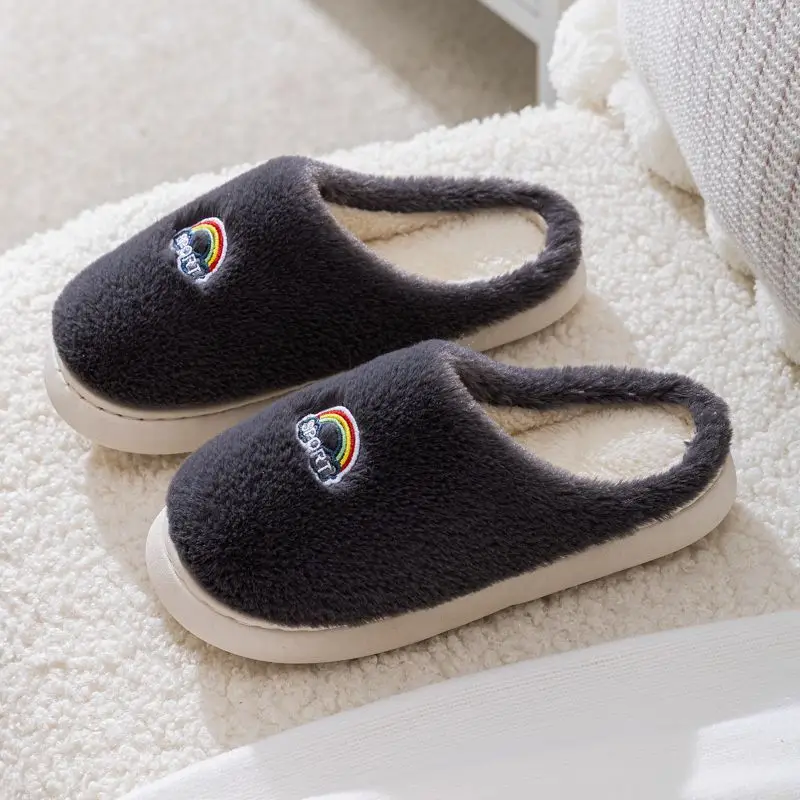 Winter fleece-lined Thick Bottom Trendy Outfit Couple Cotton Slippers Home Room Velvet Warm Non-Slip Soft Bottom Cotton Slippers - Image 9