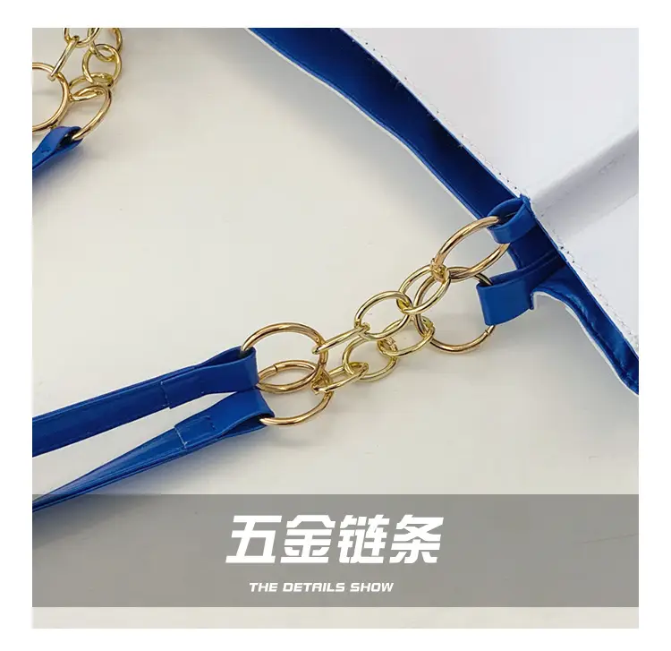 White Leather Tote Bag with Gold Chain Handle for Women — feature 7