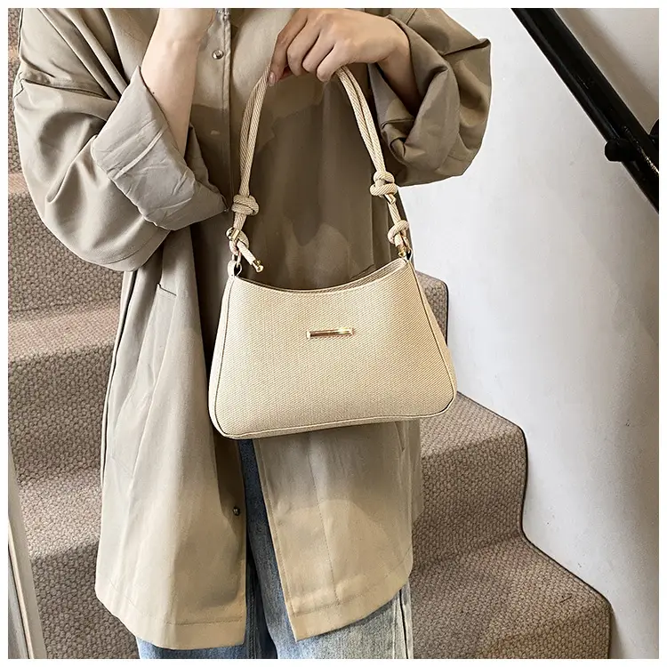 Women's Vintage Shoulder Bag Beige Large Capacity - Image 8