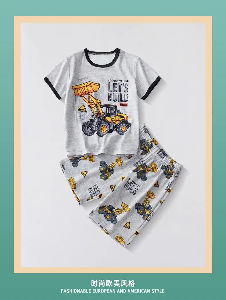 2025 Summer Boys Short Sleeve T-Shirt Suit Gray — feature 2