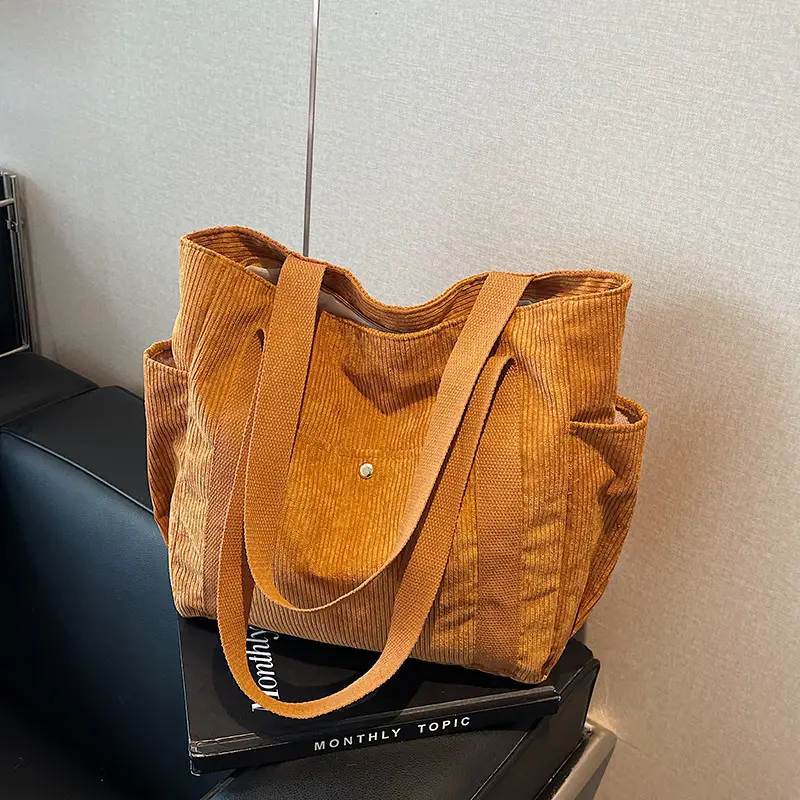 Korean Style Corduroy Shoulder Tote Bag 2024 Autumn Winter