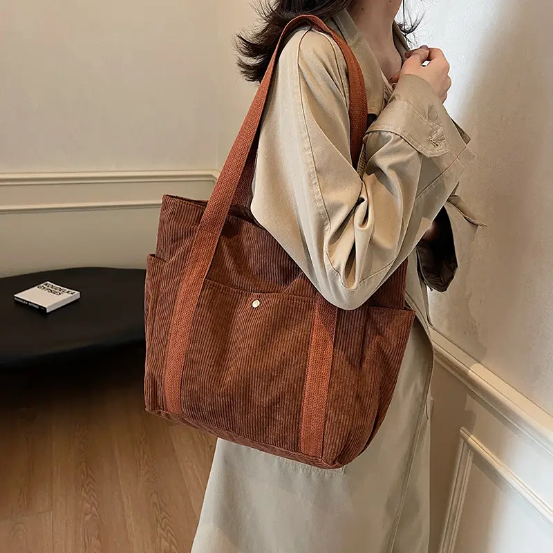 Korean Style Corduroy Shoulder Tote Bag 2024 Autumn Winter