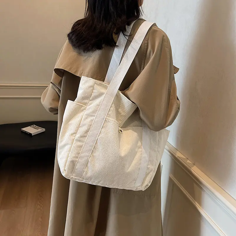 Korean Style Corduroy Shoulder Tote Bag 2024 Autumn Winter