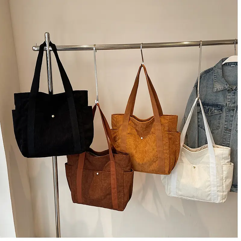 Korean Style Corduroy Shoulder Tote Bag 2024 Autumn Winter