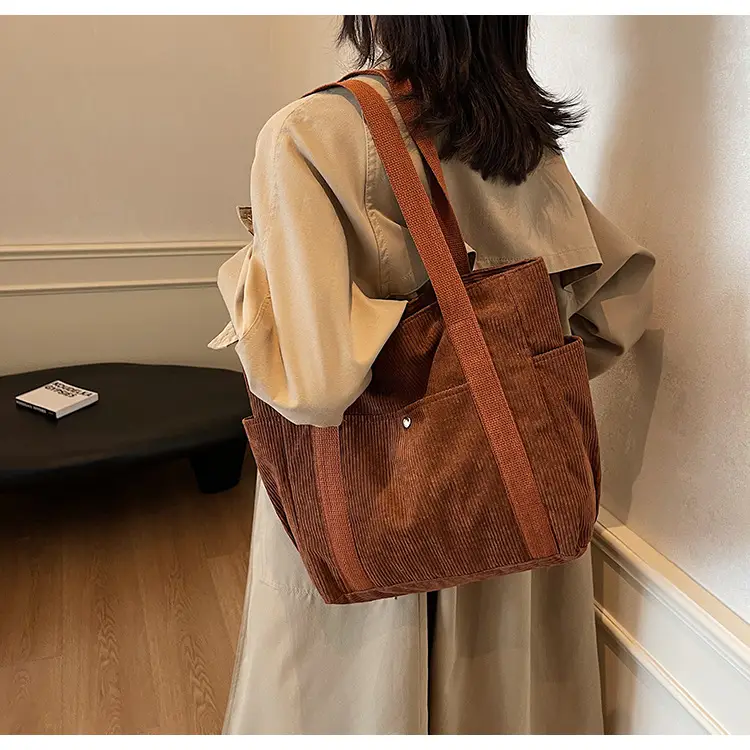 Korean Style Corduroy Shoulder Tote Bag 2024 Autumn Winter — feature 10