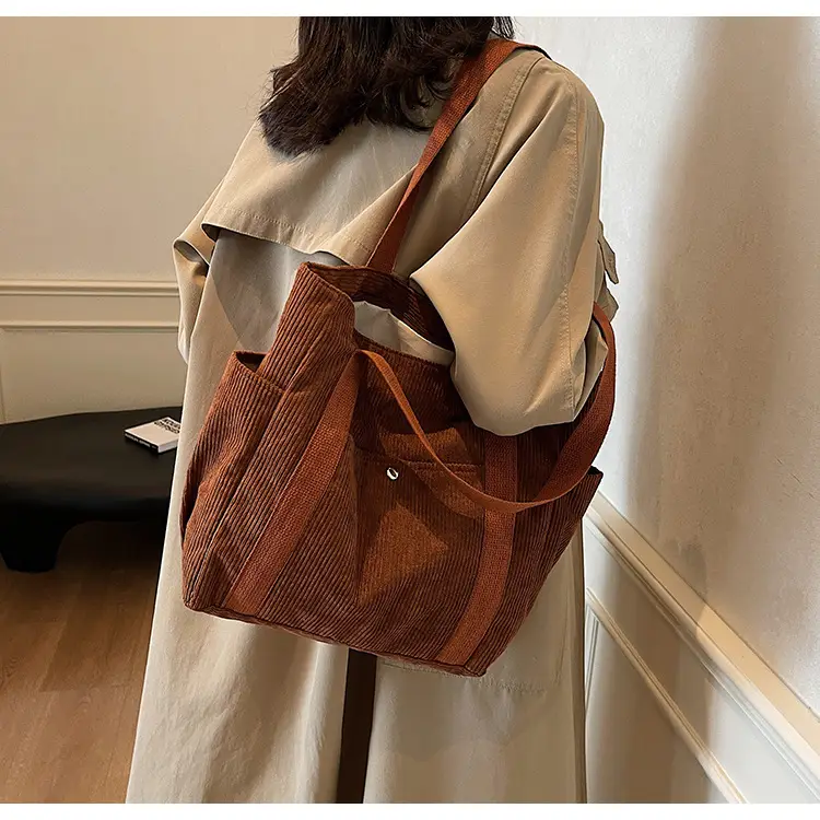 Korean Style Corduroy Shoulder Tote Bag 2024 Autumn Winter — feature 11