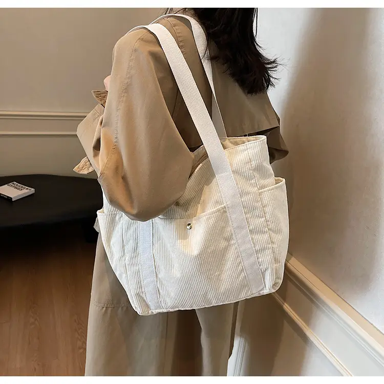 Korean Style Corduroy Shoulder Tote Bag 2024 Autumn Winter — feature 12